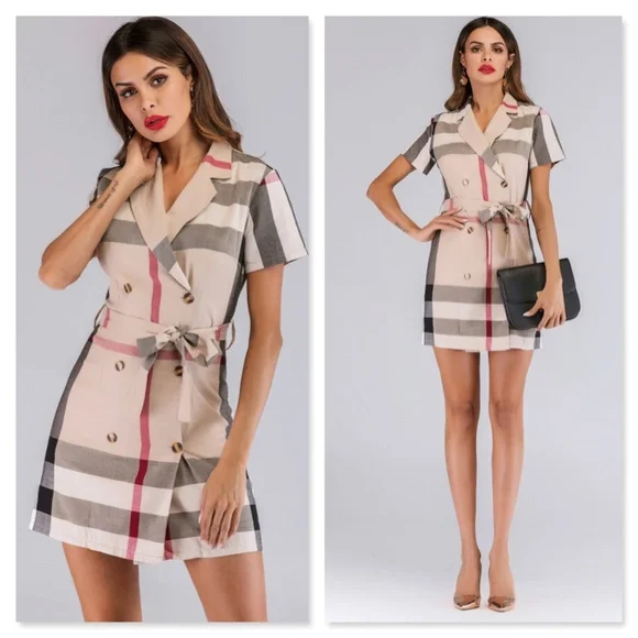 Rouge! Plaid Mini Dress in Cream and Black - Picture 2 of 9